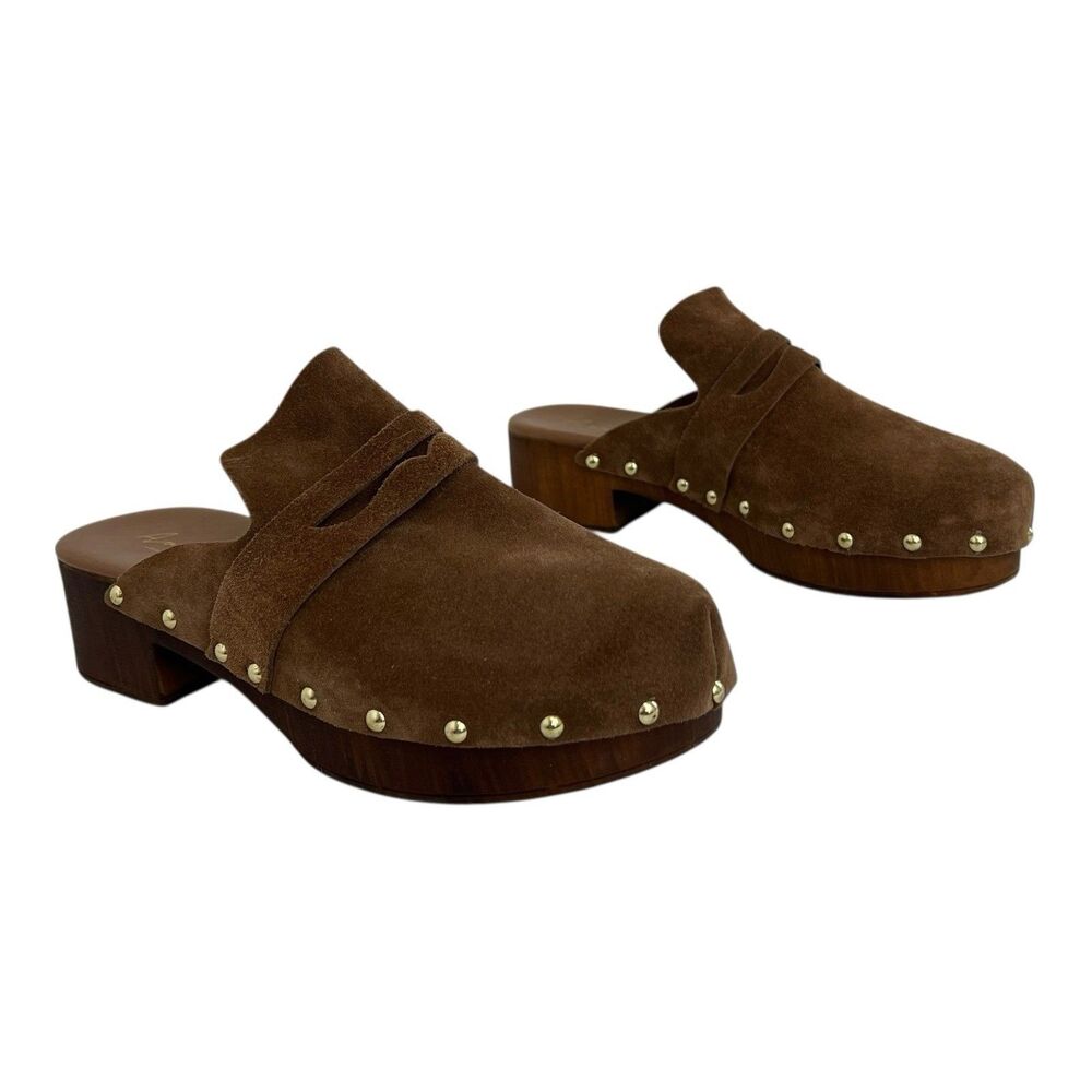 Avellini Italian Brown Suede Clogs Slip On Womens Size 7.5